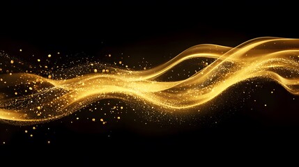 Abstract Golden Particles Flowing on Black Background