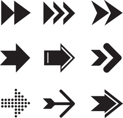 Black Vector Arrow Icons Set for Web, Interface, Direction, Cursor, Navigation