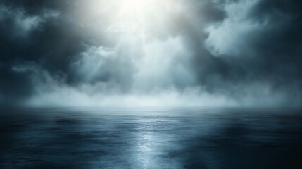 Tranquil Ocean Seascape at Twilight with Storm Clouds and Misty Reflections