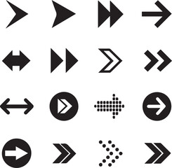 Black Vector Arrow Icons Set for Web, Interface, Direction, Cursor, Navigation