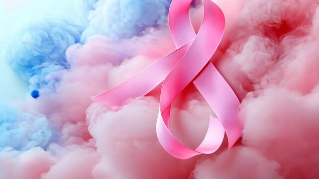 Elegant pink ribbon with abstract smoke patterns for breast cancer awareness campaign