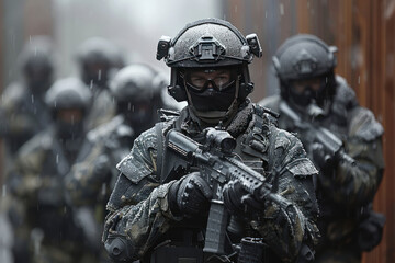 Naklejka premium Combat soldiers of an elite counter-terrorism unit