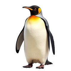 Obraz premium Majestic king penguin portrait isolated on transparent background. Detailed digital painting for wildlife education, zoology projects, and nature-themed designs.