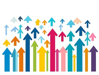 Colorful arrows pointing upwards, white background, growth