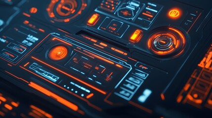 Futuristic Orange and Blue Digital Control Panel Interface