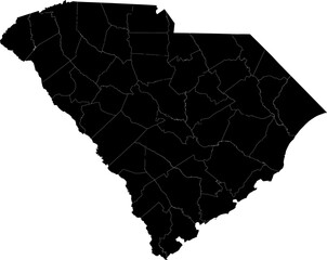 A black and white outline map of South Carolina showing state borders and county divisions.