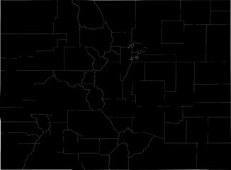 A black and white outline map of Colorado with clearly defined county borders and divisions.