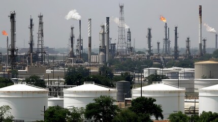 Oil Refinery Landscape, Daytime View