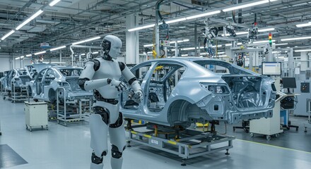 Artificial intelligence Android robot. Industry, business, service, support.