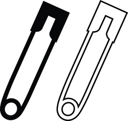 Continuous flat and line safety pin icon set. Single line art safety doodle outline open safety pin vector collection isolated on transparent background. steel tool design for fashion, security needle