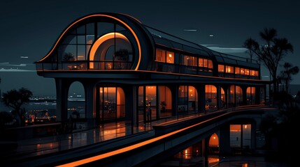 Modern Cityscape Night View  Luxury Penthouse Architecture