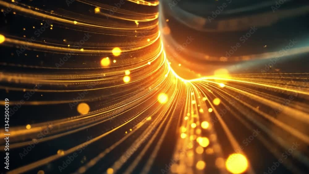 Poster mesmerizing abstract swirl of golden light and glowing particles creates dynamic and futuristic moti