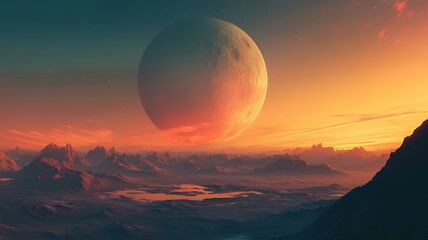 Fototapeta premium Fantasy alien planet. Mountain. 3D illustration. Moon.