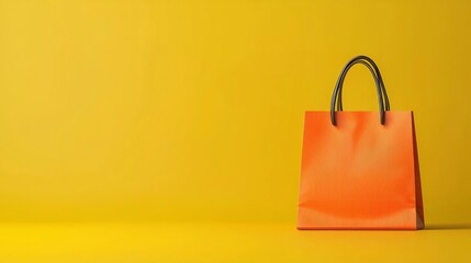 Autumn Sale  Empty Orange Shopping Bag on Yellow