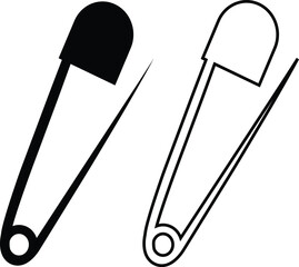 Continuous flat and line safety pin icon set. Single line art safety doodle outline open safety pin vector collection isolated on transparent background. steel tool design for fashion, security needle