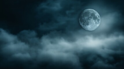 Full Moon Night Sky: Beautiful Moonlit Night Clouds and Mystical Landscape Photography