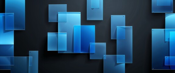 Fototapeta premium blue translucent sheets pattern abstract on plain dark black background illustration design concept backdrop