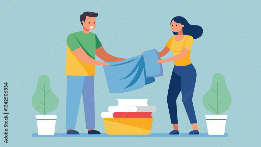 Poster a couple folding laundry together appreciating the peacefulness of the task instead of rushing throu