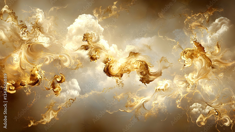 Aufkleber abstract cloud formation with golden swirls and soft light creating a dreamy atmosphere