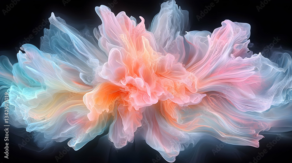 Poster abstract colorful flowing design with soft textures and ethereal light effects