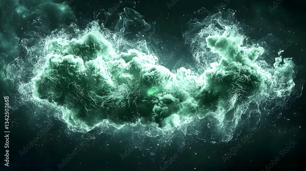 Poster abstract dark green cloud with sparkling particles creating a mystical atmosphere