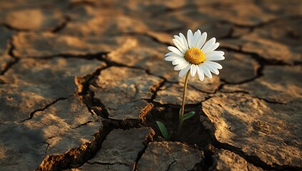 Daisy Flourishing on Dry Land Symbolizing Strength and Perseverance Amidst Adversity : Generative AI