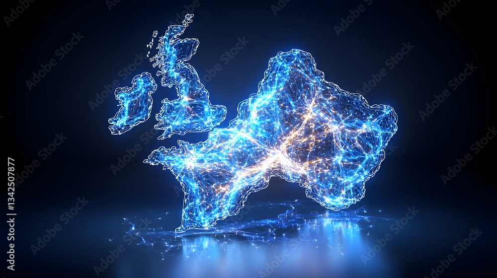 Poster abstract digital map display with glowing connections in 3d space representing a network