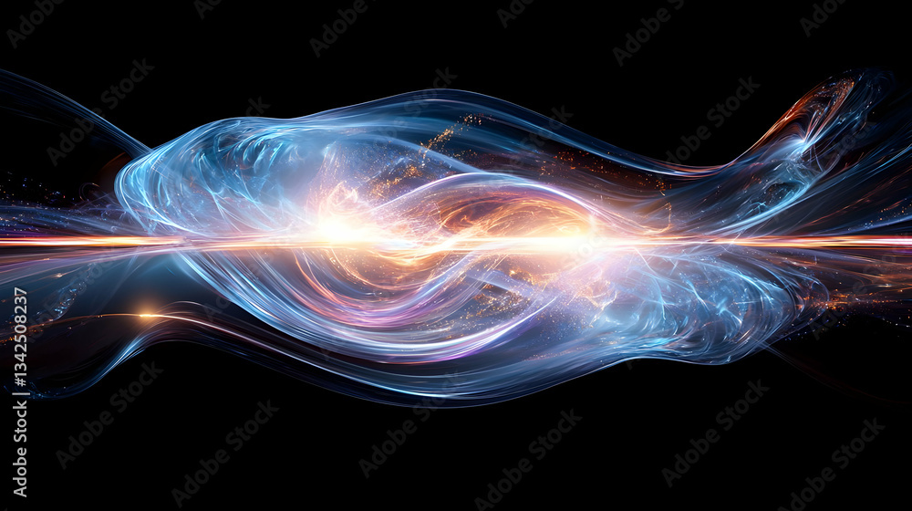Poster abstract flowing light waves with dynamic energy and colorful illumination on dark background