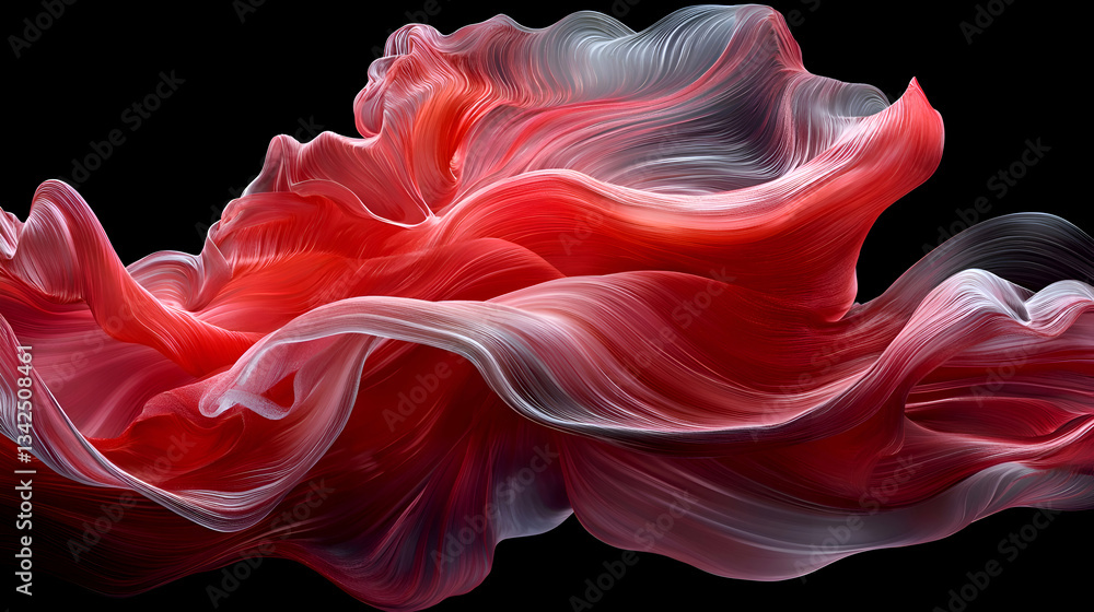 Poster abstract fluid art in red and white with dynamic swirls and textures