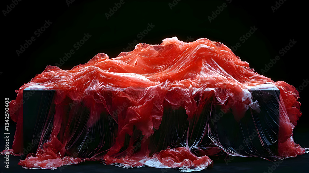 Poster abstract representation of flowing red liquid on dark surface creating dynamic texture