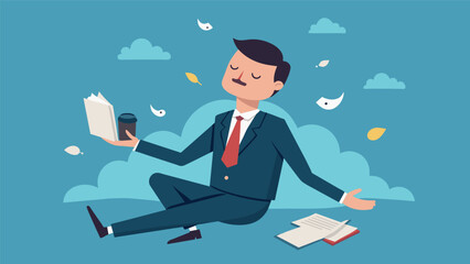 A businessman pauses during his hectic day to recite a few lines of poetry finding peace and release in the rhythm and meaning of the words.. Vector illustration