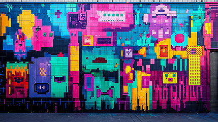 Naklejka premium Colorful Urban Street Art: Bold, Bright Graffiti Mural Paintings