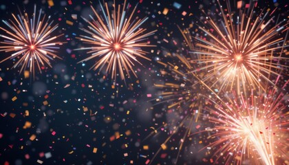 Fototapeta premium Spectacular Fireworks Display with Confetti
