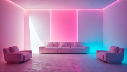 Aesthetic gradient white to pink themed home theater interior concept