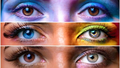 Vivid Collage of Eyes Highlighting Diversity Through Bright Colors. Ai Generated