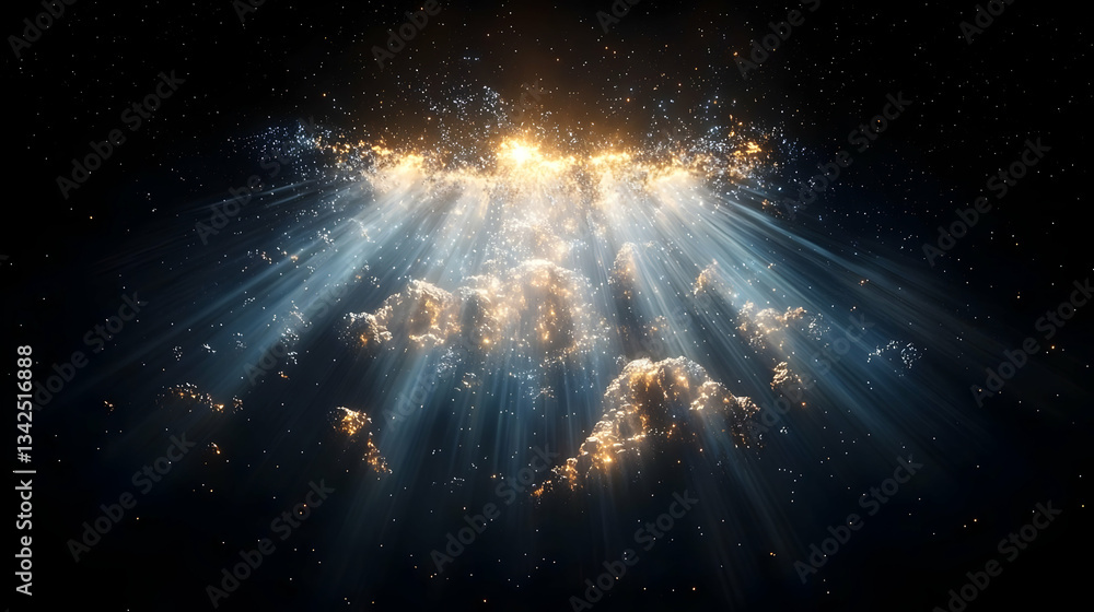 Poster brilliant rays of light breaking through a dark background creating a magical atmosphere