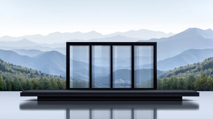 Fototapeta premium Modern Mountain View Home Exterior Triple Pane Windows Sleek Design Serene Landscape