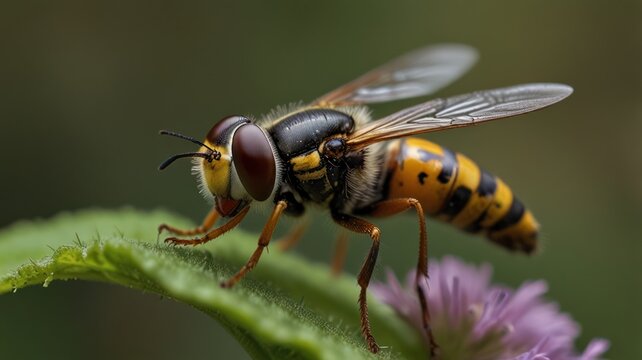 Close-up of a hoverfly on a leaf (1)