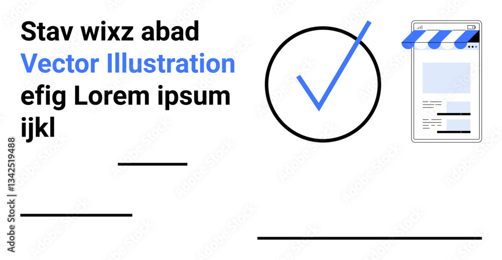 Poster checkmark symbolizing approval alongside a smartphone displaying a storefront layout. ideal for e-co