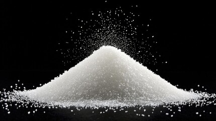 white sugar dust explosion, front view, studio lighting, plain black background