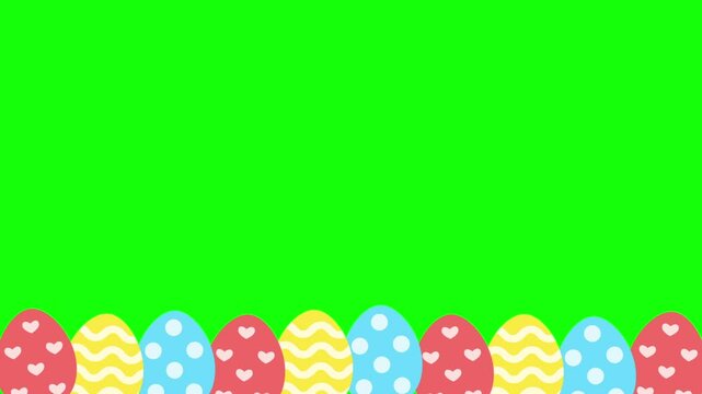Easter eggs animation. Animated easter border on green background