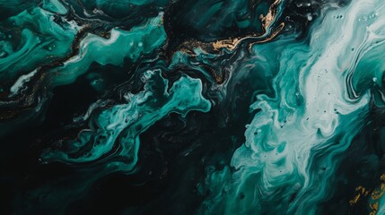 Abstract green and gold marble swirl with fluid patterns and textured layers