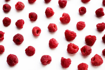 Fresh raspberry on white background.