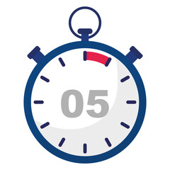 Stopwatch countdown icon. Number five focus. Quick timer display. Fast ticking clock.