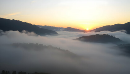 Fototapeta premium Majestic Sunrise Over Misty Mountain Valley Breathtaking View Nature Scenery