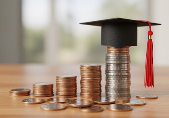 Investment in Education – Graduation Cap on Stacked Coins