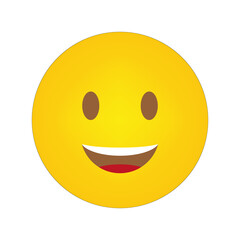 Happy face icon. Yellow circle graphic. Friendly smile expression. Vector cheerful theme.
