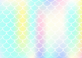 Gradient mermaid background with holographic scales.