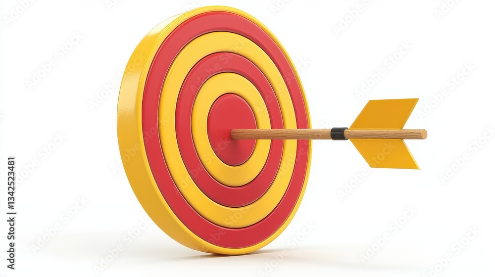 Poster yellow target with arrow 3d render icon isolated on white background cutout