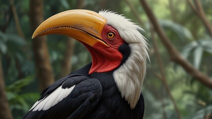 Obraz premium Close-up of a colorful hornbill, with a vibrant beak and plumage